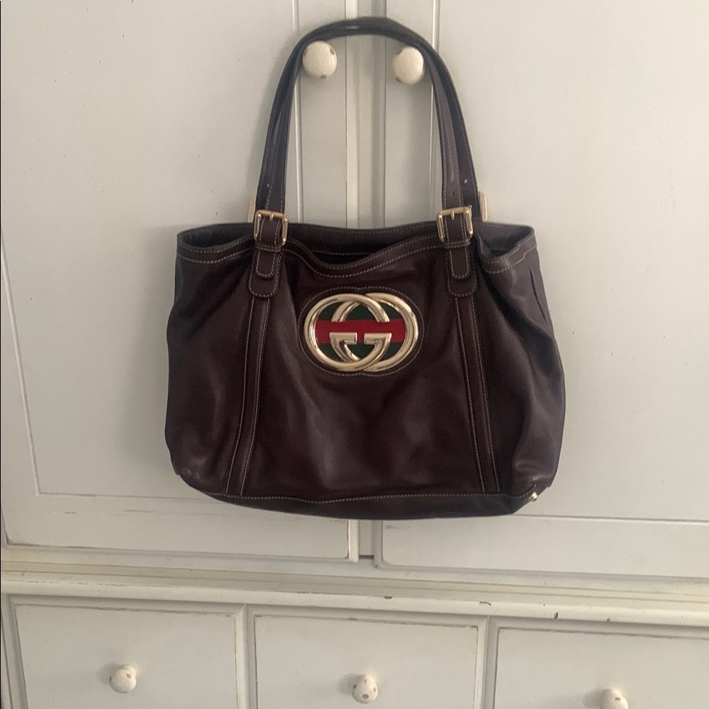 Gucci Brown Shoulder Bag with Iconic GG Logo